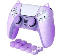 HLRAO Skin pour manette de PS5 à paillettes en silicone souple antidérapant compatible avec manette PS5/Slim/Pro, comprend 8 poignées à paillettes et 2 accessoires en forme de patte de chat.
