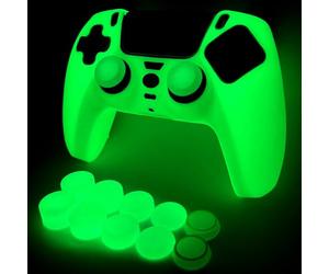 HLRAO Skins Silicone Grip Glow in The Dark boîtier de Protection Compatible avec Le contrôleur PS5 + 8 PCS Thumb Grips Caps et 2 Grips Caps Glow in The Dark.