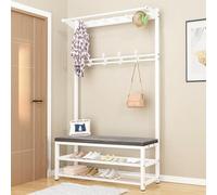 HLRTBCN Chaise de Bureau Ergonomique Bouchée à Chaussures de Manteau Industriel Stockage d'entrée - Stand TELET 3-en-1 avec étagère détachable, Assemblage Facile - Arbre de Manteau Parfait pour Les