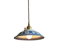 HLRTBCN Chinoiserie Pendante Light, Blue and White Porcelain Suspendu Lampe Vintage en Laiton Moderne pour l'îlot de Cuisine de Salle à Manger (8,07 Pouces) Aqiong