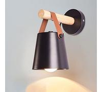 HLRTBCN Nordic Wood Wall Sconce Creative Macron Wall Light E27 Hardwired Metal Wall Lampe Decor en Cuir, Moderne Home Dec Lighting pour Le Couloir du Restaurant Aisle de Couches, (Noir/Blanc) Aqiong