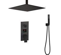 HLRTBCN Panneau de Douche, Kemaidi Blass Brass Shower Digital Display Buchers Taps Bathroom Down Down Robinet 3 Fonctions Digital Shower Robinets Set (12 Pouces 2 Voies) Aqiong
