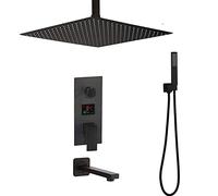 HLRTBCN Panneau de Douche, Kemaidi Blass Brass Shower Digital Display Buchers Taps Bathroom Down Down Robinet 3 Fonctions Digital Shower Robinets Ensemble (20 Pouces 3 Voies) Aqiong