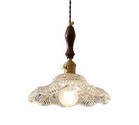 HLRTBCN Pendante en Forme de Fleur Antique, Lampe Suspendue en Noyer avec Nuance en Verre, Lustre en Laiton E27, Lampes de Suspension d'éclairage décoratives de Ferme, lumières industrielles Vintage
