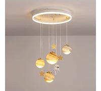 HLRTBCN Pendre de Chambre pour Enfants, planète d'astronaute créative Lautres suspendues, Lampe à Suspension d'éclairage en métal avec Nuance en Verre, lustres Modernes LED 3 Color Mode (G9 Non