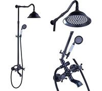 HLRTBCN Salle de Bain 8 Pouces Précipitant la tête de Douche Douche Fauce Complet Robinet Antique Bath Bath Bath and Down Robinet Ensemble avec Douche à Main, Laiton Antique A, doré, arroseur Aqiong