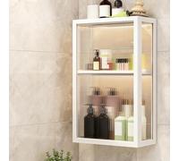 Hltdzer Armoire à Pharmacie d'angle Murale - Meuble de Rangement Salle de Bain Suspendu avec Porte en Acrylique Cannetée pour Cuisine et Toilettes(White,30 * 14 * 53CM/11.8 * 5.5 * 20.9IN)