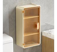 Hltdzer Armoire à Pharmacie Murale avec Porte Translucide Cannelée Meuble de Rangement Salle de Bain Léger en Plastique avec 2 Étagères Ajustables(Cream)