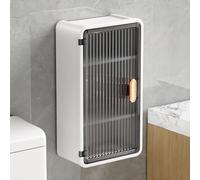 Hltdzer Armoire à Pharmacie Murale avec Porte Translucide Cannelée Meuble de Rangement Salle de Bain Léger en Plastique avec 2 Étagères Ajustables(White)