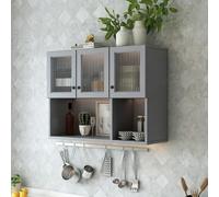 Hltdzer Armoire à Pharmacie Murale avec Portes en Verre, Rangement Suspendu pour Salle de Bain et Cuisine, Armoire Médicament avec Étagère Ouverte(Gray,90 * 30 * 65cm/35.4 * 11.8 * 25.6in)