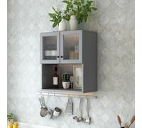 Hltdzer Armoire à Pharmacie Murale avec Portes en Verre, Rangement Suspendu pour Salle de Bain et Cuisine, Armoire Médicament avec Étagère Ouverte(Gray,60 * 30 * 65cm/23.6 * 11.8 * 25.6in)