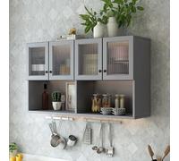 Hltdzer Armoire à Pharmacie Murale avec Portes en Verre, Rangement Suspendu pour Salle de Bain et Cuisine, Armoire Médicament avec Étagère Ouverte(Gray,120 * 30 * 65cm/47.2 * 11.8 * 25.6in)