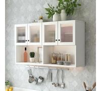 Hltdzer Armoire à Pharmacie Murale avec Portes en Verre, Rangement Suspendu pour Salle de Bain et Cuisine, Armoire Médicament avec Étagère Ouverte(White,120 * 30 * 65cm/47.2 * 11.8 * 25.6in)