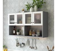 Hltdzer Armoire à Pharmacie Murale avec Portes en Verre, Rangement Suspendu pour Salle de Bain et Cuisine, Armoire Médicament avec Étagère Ouverte(Black,140 * 30 * 65cm/55.1 * 11.8 * 25.6in)