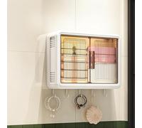 Hltdzer Armoire à Pharmacie Murale avec Portes, Meuble de Salle de Bain Suspendu sans Perçage, Petit Rangement WC avec Étagères Réglables et Crochets(43 * 13 * 32cm/16.9 * 5.1 * 12.6in)