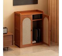 Hltdzer Armoire de Rangement Aérée en Cannage pour Routeur WiFi avec Étagères Réglables, Étagère Audio en Bois Ouverte, Boîte de Dissimulation(60 * 25 * 82.5cm/23.6 * 9.8 * 32.5in)