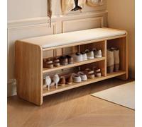 Hltdzer Banc Chaussures en Bois Massif Deux Étages Ottoman en Cuir Faux Porte Chaussures Organisateur avec Espace pour Porte D'Entrée, Couloir(Natural Wood Color,100 * 30 * 42cm/39.4 * 11.8 * 16.5IN)