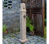 Hltdzer Colonne D’Eau Carrée en Pierre pour Extérieur avec Double Robinet, Robinet d'eau Vertical sur Pied pour Tuyau D'arrosage pour Lavage et Irrigation(Gray-B,110CM/43.3IN)