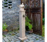 Hltdzer Colonne D’Eau Carrée en Pierre pour Extérieur avec Double Robinet, Robinet d'eau Vertical sur Pied pour Tuyau D'arrosage pour Lavage et Irrigation(Gray-B,123CM/48.4IN)