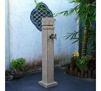 Hltdzer Colonne D’Eau Carrée en Pierre pour Extérieur avec Double Robinet, Robinet d'eau Vertical sur Pied pour Tuyau D'arrosage pour Lavage et Irrigation(Gray-A,94CM/37IN)