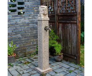 Hltdzer Colonne D’Eau Carrée en Pierre pour Extérieur avec Double Robinet, Robinet d'eau Vertical sur Pied pour Tuyau D'arrosage pour Lavage et Irrigation(Gray-B,110CM/43.3IN)