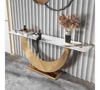 Hltdzer Console Demi-Lune en Pierre Naturelle Meuble de Rangement Moderne avec Piètement Métallique pour Entrée, Couloir, Véranda, Console d'Appoint(Gold,180 * 35 * 80CM/70.9 * 13.8 * 31.5IN)