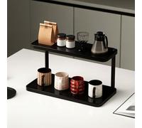 Hltdzer Porte-Tasses de Table À Paliers Ouvert en Bois Massif Multi-Niveaux, Rangement Économe en Espace pour Cuisine, Bureau Ou Salon(50 * 14 * 14.5cm/19.7 * 5.5 * 5.7in)