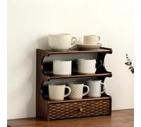 Hltdzer Support de Présentation pour Mugs en Bois Massif Avec Tiroir, Rangement de Comptoir pour Tasses À Thé Avec Étagère Ouverte, Porte-Tasses pour Maison(40 * 15 * 38cm/15.7 * 5.9 * 15in)