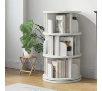 Hltdzer Tour de Livres Rotatif À Épine Verticale Réglable en Bois pour Sol Bibliothèque Rotative À 360 ° avec Cadre en Bois Massif pour Salon, Cuisine, Bureau Domestique(White,3-Layer)