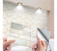 HLTQL Dalle PVC Adhesive Murale Effet Brique Credence Adhesive Salle De Bain Stickers Carrelage Cuisine Vintage Stickers Salle De Bain Carrelage Frise(#12,48pcs)