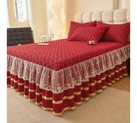 HLTQL Jupe De Lit 180x200 à Volants Cache Sommier avec Ourlet éLastique Et Doux Drap Housse De Matelas Fleur Broderie(#3,pillowcaseX2)