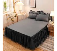 HLTQL Jupe De Lit à Volants Microfibre Couvre-Lit 180x200 Dentelle Couleur Unie AntidéRapant Cache Sommier avec Ourlet éLastique(#2,Pillowcase X2)
