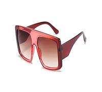 HLVDLSNI Lunettes de soleil carrées surdimensionnées femmes 2021 nouvelle conception une pièce Beige lunettes de soleil transparentes rétro à la mode grandes nuances lunettes(Red)