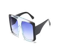 HLVDLSNI Lunettes de soleil carrées surdimensionnées femmes 2021 nouvelle conception une pièce Beige lunettes de soleil transparentes rétro à la mode grandes nuances lunettes(Blue)
