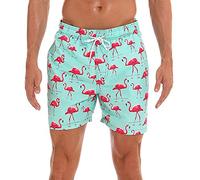 HLVEXH Maillots de Bain pour Hommes Étanche Short de Bain Séchage Rapide avec Poches Vert Rose Flamant S