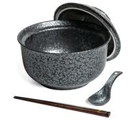 HLWDXno1 Ensemble de Bols à Ramen en céramique avec Couvercle 800 ML pour 1 Personne, Grands Bols à Soupe Japonais Vintage, Bol à Nouilles instantanées, Vaisselle Asiatique, cuillère et Baguettes, no