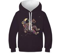 HLXZMCVBT Astronaut Garçon Fille Hoodies 3D Manches Longues Poche Capuche Pull pour 12-14Y