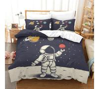HLXZMCVBT Astronauteeimprimée en 3D Housse De Couette Astronautee Microfibre Ensemble De Literie avec Fermeture Éclair Taies d'oreiller Adulte Enfant Double（200x200cm）