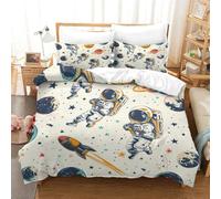 HLXZMCVBT Astronauteeimprimée en 3D Housse De Couette Astronautee Microfibre Parure De Lit Double Fermeture Éclair Taies d'oreiller Adultes Enfants Filles Double（200x200cm）