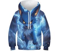 HLXZMCVBT Cartoon Fox Enfants Ado Fille Garçons Sweat À Capuche 3D Drôle Sweat Poche Pullover À Capuche pour 12-14Y