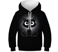 HLXZMCVBT Cat Unisexe pour Enfant avec Sweat À Capuche 3D Motif de Dessin animé Animal Sweatshirts Poche Manche Longue Années 13-15Y