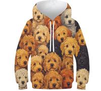HLXZMCVBT Cockapoo Unisexe pour Enfant avec Hoodies Impression 3D Motif de Dessin animé Animal Manches Longues Poche Capuche Pull pour 11-13Y