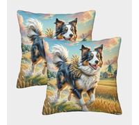 HLXZMCVBT Collie frontière Housse De Coussin 100% Microfibre Anallergique avec Fermeture Éclair intéressant Soft & Comfortable 2 Pièces pour Sofa Canapé Chambre Auto Chaise Domicile Décor 50x50cm