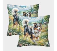 HLXZMCVBT Collie frontière Housse De Coussin Velours avec Fermeture Éclair Belle Soft & Comfortable Paire De Taies d'oreiller pour Canapé Salon Chambre Chaise Jardin Maison Décoration 45x45cm