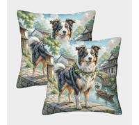 HLXZMCVBT Collie frontière Taie Oreiller Velours avec Fermeture Éclair intéressant Soft & Comfortable 2 Pièces pour Sofa Canapé Chambre Auto Chaise Domicile Décor 40x40cm