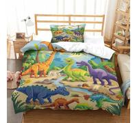 HLXZMCVBT Dinosauresimprimée en 3D Housse De Couette Dinosaures Microfibre Brossée Ensemble De Literie avec Fermeture Éclair Taies d'oreiller Adultes Enfants Filles Single（135x200cm）