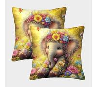 HLXZMCVBT éléphant Housse De Coussin Velours avec Fermeture Éclair intéressant Soft & Comfortable Paire De Taies d'oreiller pour Canapé Salon Chambre Chaise Jardin Maison Décoration 50x50cm