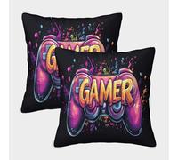 HLXZMCVBT Gamer Taie d'oreiller Velours avec Fermeture Éclair Taies d'oreiller Soft & Comfortable 2 Pièces Taie d'oreiller pour Canapé Salon Chambre Chaise Jardin Maison Décoration 40x40cm