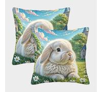 HLXZMCVBT Lapin à Oreilles Taie Oreiller Court Peluche Carré Taie d'oreiller avec Fermeture Éclair intéressant Soft & Comfortable pour Canapé Salon Chambre Chaise Jardin Maison Décoration 40x40cm