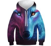 HLXZMCVBT Le Loup Enfants Ado Fille Garçons Hoodies 3D Sweat Poche Pullover À Capuche pour 13-15Y
